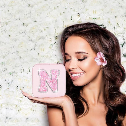 Personalized Jewelry Case for Women Girls - Fashion Mini Jewelry Boxes - Trendy Travel Jewelry Organizer with Initials Letter - Teen Gifts | Pink,N