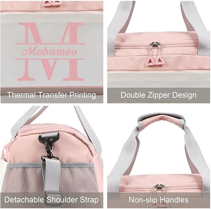 Personalized Travel Duffel Bag with Name - Custom Letter Oxford Cloth Gym Bag with Shoes & Wet Pockets Sport Bag Weekender Overnight Bag for Traveling for Women Men Gift for Christmas Groomsman Brides