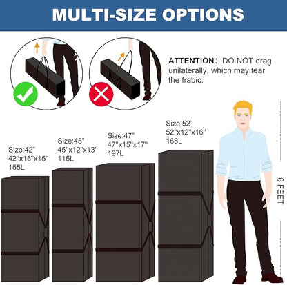 COOLBEBE 52" Sports Duffle Bag - 160L Extra Large Travel Duffel Luggage Bag with Upgrade 2-way Lockable Zippers, Sturdy & Water Resistant Long Duffle Bag for Camping Moving (Black 52inch 2Pack)