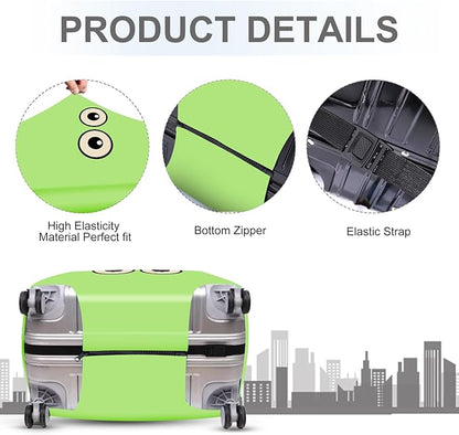 ANNA QUEEN Funny Cartoon Eyes Luggage Cover, Green and Teal Suitcase Protector with Big Eyes Design, Travel Suitcase Cover for 24-26 Inch Luggage, Stretchable & Washable Spandex Travel Accessories