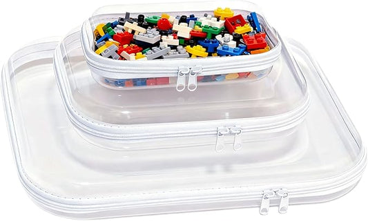 3PCS Clear Hard Plastic Zipper Case, Double Zippers Hard Pouch, Portable Travel Organizer Bin Clear Makeup Bag for Toy Storage, Snack Bag, Cosmetics, Pencil Case, Diaper Bag, Toiletry Bag