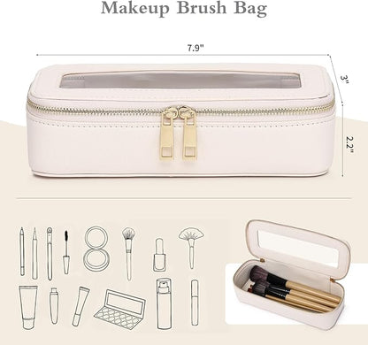 Pinkmik Clear Makeup Bag with Brush Bag Portable Cosmetic Bag Case Travel Toiletry Bag Car Essential for Women (Beige, L+SLIM)