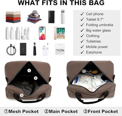 Kono Travel Duffel Bag 14L Under Seat Carry-on Bag Sports Tote Gym Bag Weekender Overnight Bags 13.78"x7.87"x7.87" Brown