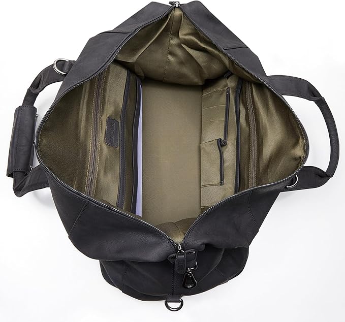 Leabags Leather Weekender | Genuine Leather Premium Travel Bag | 41L Sports Duffle Gym Training Airplane Bag | Large | Natural Black | Women & Men