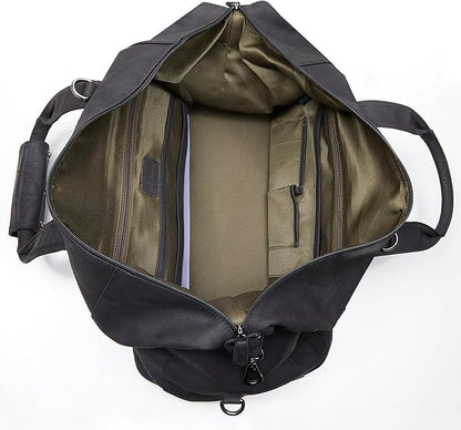 Leabags Leather Weekender | Genuine Leather Premium Travel Bag | 41L Sports Duffle Gym Training Airplane Bag | Large | Natural Black | Women & Men