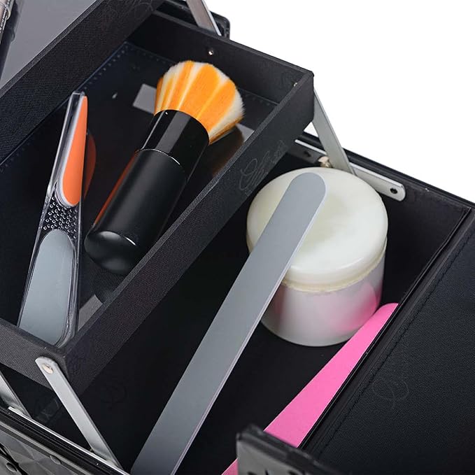 SHANY Chic Makeup Train Case Cosmetic Box Portable Makeup Case Cosmetics Beauty Organizer Jewelry storage with Locks, Multi trays Makeup Storage Box with Makeup Mirror - Twilight