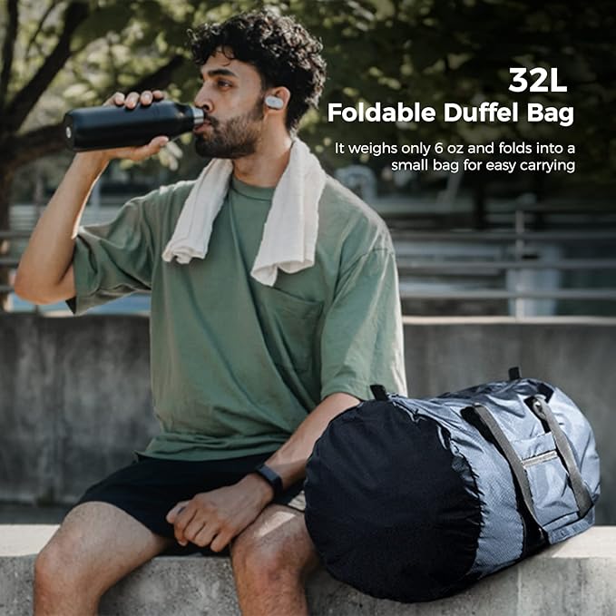 pack all Lightweight Travel Duffel Bag, Water-Resistant Sports Gym Bag, 32L Foldable Weekender Bag for Fitness, Hiking and Camping (Navy Blue)