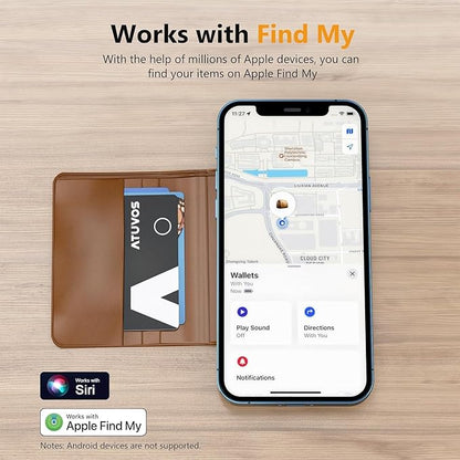 ATUVOS Rechargeable Wallet Tracker Card, Slim 1.6mm Smart Air Tag Card Works with Apple Find My (iOS Only), Bleuooth Item Locator for Purse/Luggage/Bags/Passpoart, IP67 Waterproof, Wireless Charging