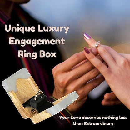 RWA Slim Engagement Ring Box for Proposal – Unique Wedding Ring Holder Jewelry Display Case – Travel Jewelry Organizer, Ring Bearer Box, Proposal Gift, Wedding Ring Box for Ceremony, FLIP white light