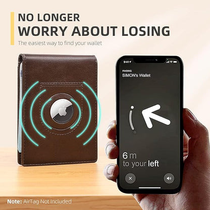 RUNBOX AirTag-Wallet-Mens-Slim-RFID Blocking Wallets Leather with Bill Compartment Air Tag Bifold Card Holder Wallet Gifts for Men Dad