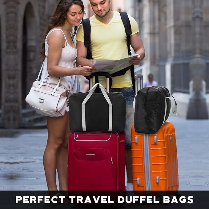 Sweetude 24 Pcs Travel Duffel Bags Bulk Foldable Luggage Bag Women Men Waterproof Carry Tote with Trolley Sleeve for Gym, Overnight, Airlines(Black)