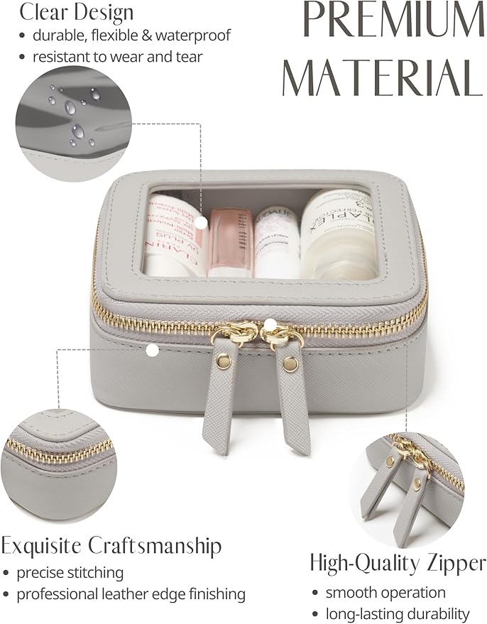 Popvibe Clear Makeup Bag Travel Cosmetic Case Transparent Toiletry Bag with Zipper, Portable Make Up Organizer Traveling Compact Car Bag for Essentials