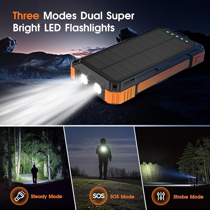 Solar Power Bank,49800mAh Wireless Portable Phone Charger with Built-in 4 Cables,22.5W Fast Charging External Battery Pack PD 3.0 USB-C In/Output for iPhone,iPad,Android,Perfect for Camping, Hiking