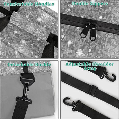 Personalized Kids Sports Duffel Bag with Name Custom Weekender Overnight Bag for Boys Girls Gym Bag Travel Dance Gymnastics Duffel Bag, Gray Glitter