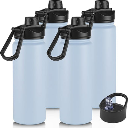 24oz Insulated Water Bottle with Straw Lid, Stainless Steel Metal Water Bottle with Straw & Wide Mouth Lid, Double Wall Vacuum Water Bottle for Hiking Camping, Light Blue 4 Pack