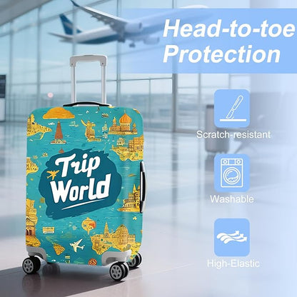 ANNA QUEEN Trip Word Travel Luggage Cover Suitcase Protector Suitcase Cover Anti-Scratch,Stretchable Fit for 18-32Inch Luggage,Travel Bag Cover Washable XL(fits 29-32Inch suitcase)