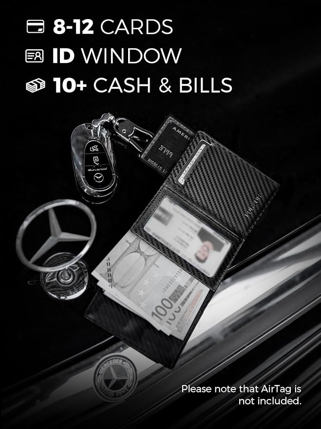 LORZOR Wallet for Men with Metal Card Holder, Pop Up Wallet, Finest Full Grain Leather Trifold Wallet, Smart, Minimalist, RFID Blocking, Front Pocket, ID Window