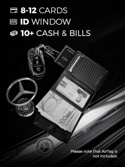 LORZOR Wallet for Men with Metal Card Holder, Pop Up Wallet, Finest Full Grain Leather Trifold Wallet, Smart, Minimalist, RFID Blocking, Front Pocket, ID Window