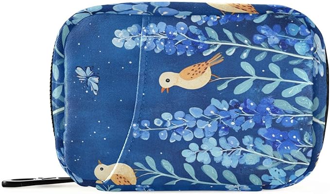 Bluebonnet Flowers and Birds Cute Pill Organizer 7 Day Large Capacity Pill Dispenser Case with 8 Pill Compartments Daily Pill Box Organizer Vitamin Holder Pill Bottle Organizer