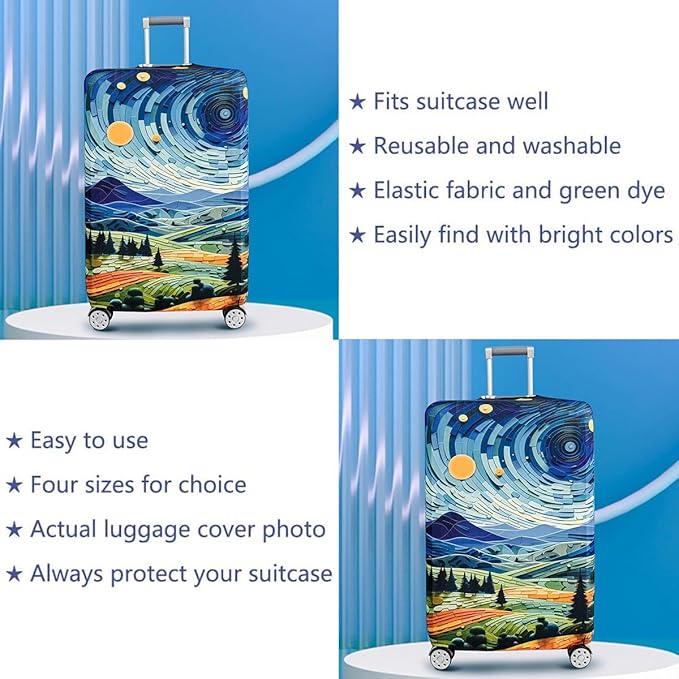 fancyfree Luggage Cover Washable Suitcase Protector Anti-scratch Suitcase cover (Countryside And Starry Sky, S(18"-21" luggage))