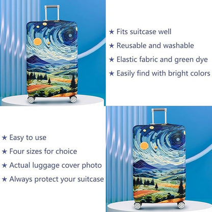 fancyfree Luggage Cover Washable Suitcase Protector Anti-scratch Suitcase cover (Countryside And Starry Sky, S(18"-21" luggage))