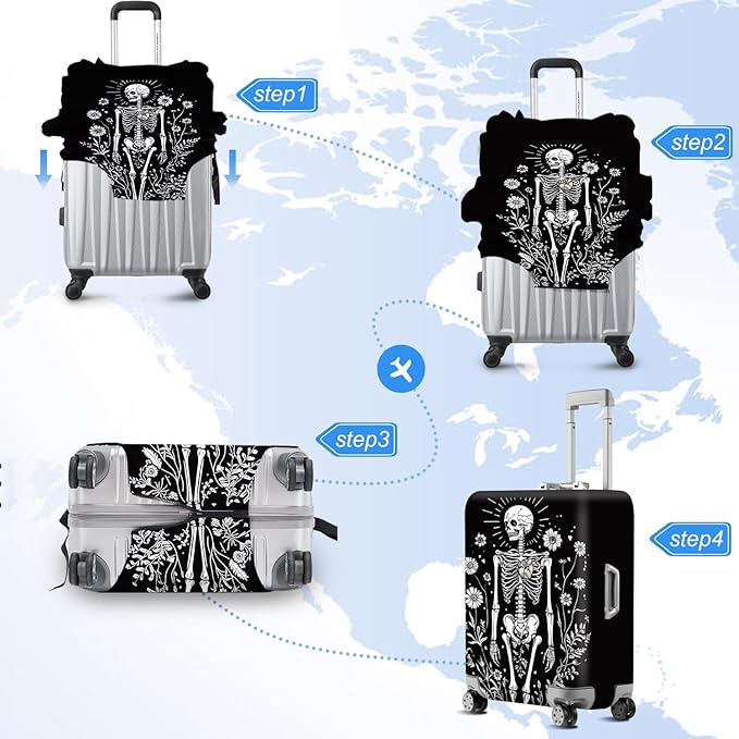 ANNA QUEEN Halloween Skulls Travel Luggage Cover Suitcase Protector Suitcase Cover Halloween Decorations Anti-Scratch,Stretchable Bag Cover Washable Durable Polyester