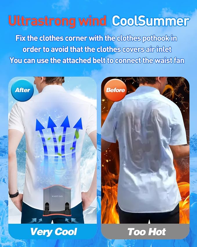 Upgraded Portable Waist Fan with Adjustable Belt,10 Times Strong Wind Waist Clip Fan with 12000mAh Battery Over 40H Working Time, Belt Fan for Outdoor Works,Camping,Travel,Fishing
