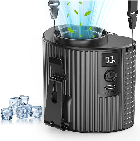 KITWLEMEN Portable Waist Fan - Personal Clip on Belt Fan, 5 Speeds 20H Cooling, Rechargeable Battery Operated, Wearable with Lanyard for Camping, Travel, Jobsite (Black)