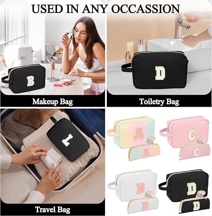 Personalized Initial Makeup Bag Trendy Stuff Leather Waterproof Cosmetic Bag Travel Toiletry Bag, Christmas/Thanksgiving/Halloween Gifts Makeup Organizer Case for Women Girls Mom Girlfriend Wife