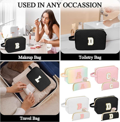 Personalized Initial Makeup Bag Trendy Stuff Leather Waterproof Cosmetic Bag Travel Toiletry Bag, Christmas/Thanksgiving/Halloween Gifts Makeup Organizer Case for Women Girls Mom Girlfriend Wife