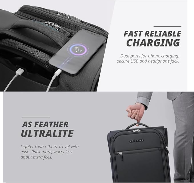 Verage Under Seat Luggage with Wheels, Softside Small Suitcase Spinner Carry On Luggage Bags for Airlines Airplanes Short Trip Men Women (Grey, 14-Inch Underseat)