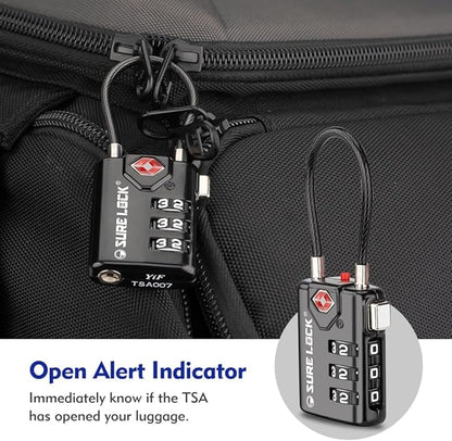 SURE LOCK TSA Compatible Travel Luggage Locks, Inspection Indicator, Easy Read Dials TSA Approved with Zinc Alloy (1, Black 8 Pack)