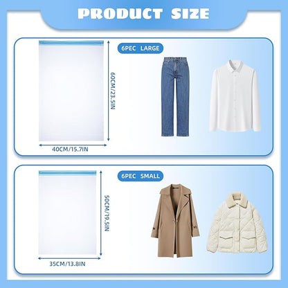 12PK Pump-Free Compression Vacuum Bags for Travel, Roll-up Space Saver Storage Bags for Clothes (6 Large 16''x24'' + 6 Small 14''x 20'') Travel Essentials & Organizers