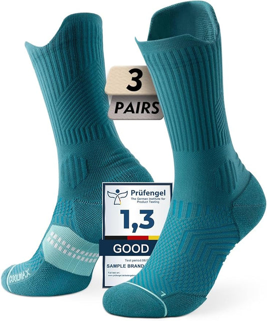 Mens Bamboo Viscose Crew Compression Running Socks Athletic Hiking Cushioned Wicking Anti-Blister Seamless