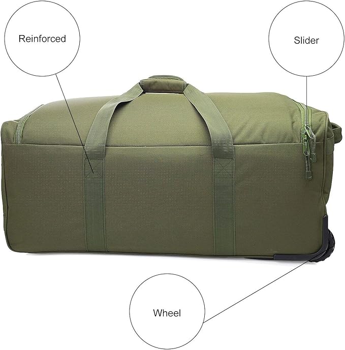 Heavy-Duty X-Large Military Tactical Wheeled Rolling Duffel Trolley Bag For Deployment Traveling Camping Sporting