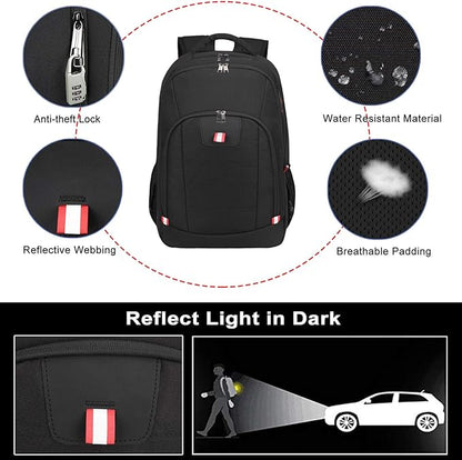 Della Gao Travel Laptop Backpack, Black Backpack for Men and Women with USB Slit Business Computer Back Pack (Black, 15.6 Inch)