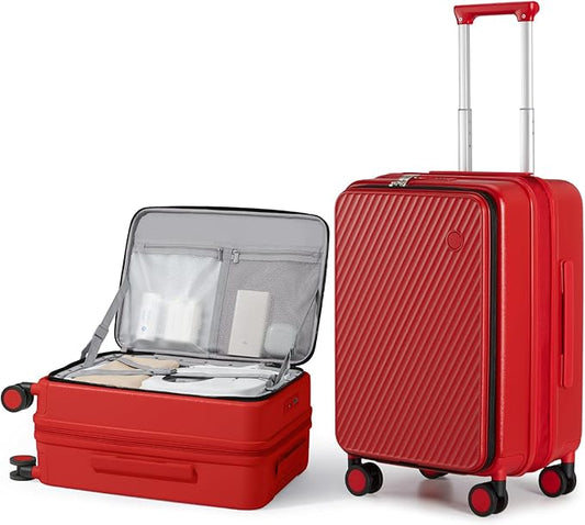 mixi 20 Inch Expandable Carry On Luggage PC Hard Shell Suitcase Top Opening Rolling Travel Suitcases with Spinner Wheels & TSA Lock, Red