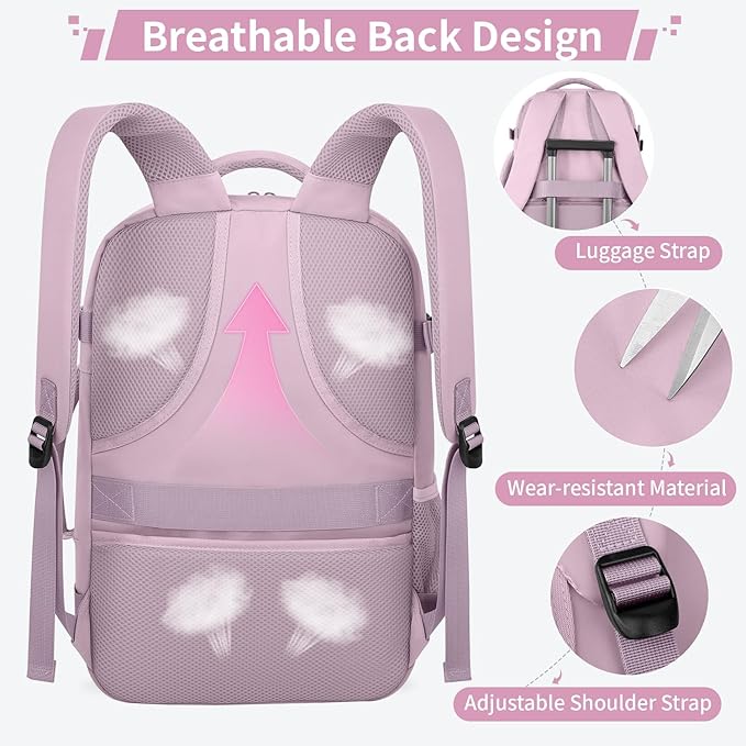 ZOMFELT Travel Backpack for Women Men, Carry On Backpack, TSA 15.6inch Laptop Backpack Flight Approved, Personal Item Travel Bag Nurse Bag Casual Daypack for Weekender Business Trip, Dark Purple