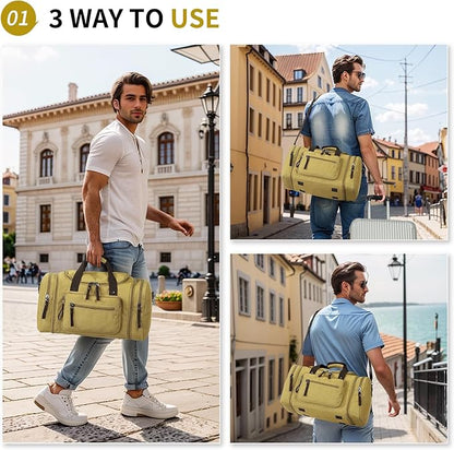 Expandable Canvas Duffel 50cm-58cm, Sturdy Zipper and Reinforced Handles, Lightweight Carry-On Weekender Bag for 3-5 Day Trips, Khaki