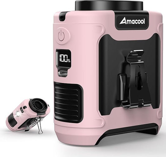 AMACOOL Portable Waist Fan Clip On, MAX 40H Work Time, 10000mAh Rechargeable Wearable Shirt Fan with Light, 16000RPM Powerful 5 Speed Belt Fans Personal Cooling Fans for Outdoor Jobsite Travel