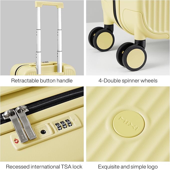 mixi Underseat Carry on Luggage 16 Inch Hardshell PC Suitcase with Spinner Wheels TSA Lock for Travel, Lark Yellow