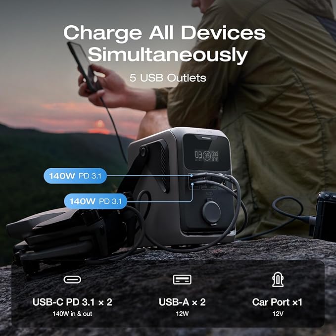 EF ECOFLOW TRAIL 300 DC Power Bank Station, 288Wh Outdoor Portable Power Station, LiFePO4 Battery, 300W DC Output, Compact Solar Generator for Camping, Travel, and Emergency Power