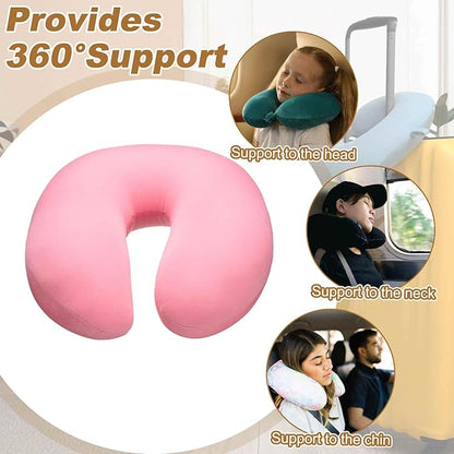 HARFINGTON Travel Pillow Airplane Neck Pillow U-Shaped Filled with Foam Beads Stuffable Classic for Sleeping Neck Chin Lumbar Support, Pink