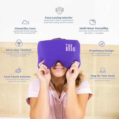 illo Wearable Pillow Sleep Mask | Soft Mulberry Silk Blackout Sleeping & Napping Eye Mask | Best for Home Bed, Work, Airplane, Side Sleeper | Reversible as Travel Neck Pillow | Women & Men
