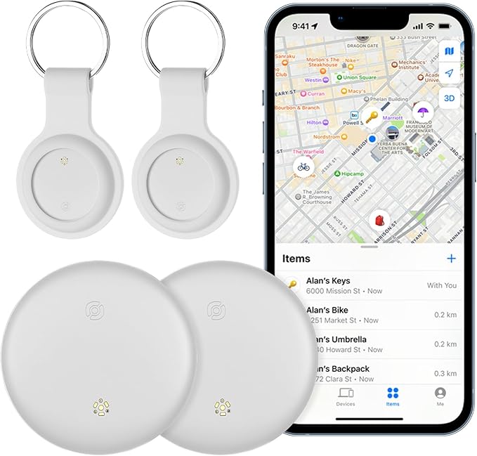 2 Pack Item Finder Works with Apple Find My (iOS Only), Bluetooth Tracker with Keychain & Case, Luggage Locator, Tracking Tags, Anti-Lost Device for Keys, Wallets, Bags, Pets (2 Pack-White)