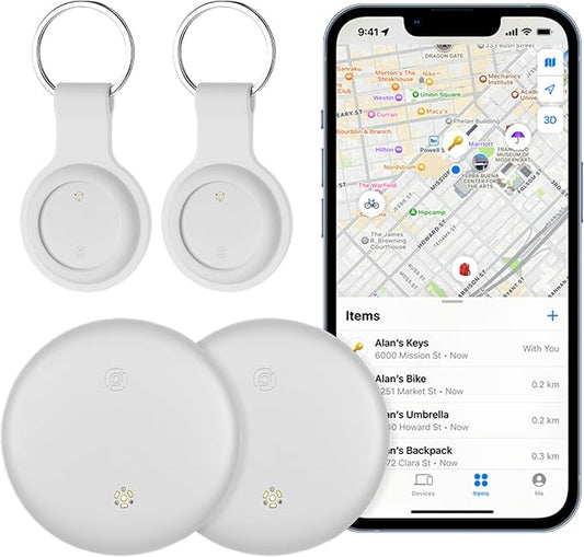 2 Pack Item Finder Works with Apple Find My (iOS Only), Bluetooth Tracker with Keychain & Case, Luggage Locator, Tracking Tags, Anti-Lost Device for Keys, Wallets, Bags, Pets (2 Pack-White)