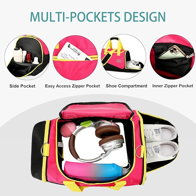 Urbanstand Gym Bag for Men & Women - 30L Duffel Bag with Shoe Compartment, Carry On Weekender Water Resistant Duffle Bag for Travel, Sports, Fitness & Workout, Pink Yellow