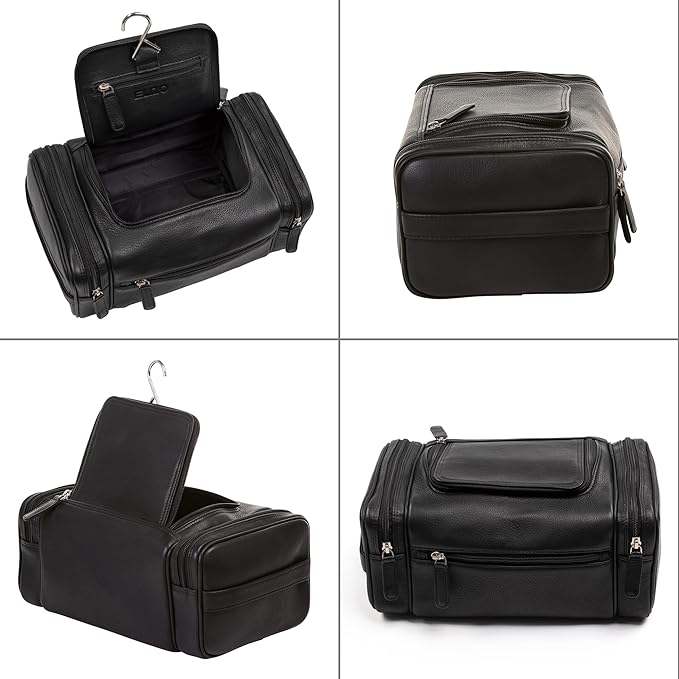 ELIZO Genuine Leather Toiletry Bag for Men Mens Toiletry Bags for Traveling Waterproof Hanging Leather Dopp Kit w/Hook Extra largeToiletry Bag Travel Organizer for Toiletries