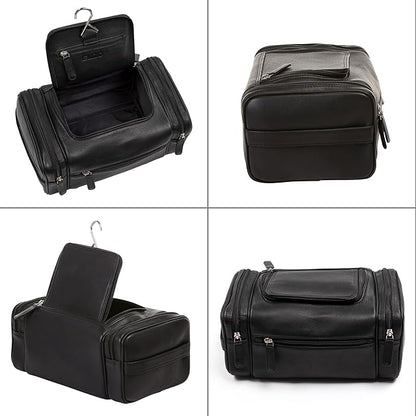 ELIZO Genuine Leather Toiletry Bag for Men Mens Toiletry Bags for Traveling Waterproof Hanging Leather Dopp Kit w/Hook Extra largeToiletry Bag Travel Organizer for Toiletries