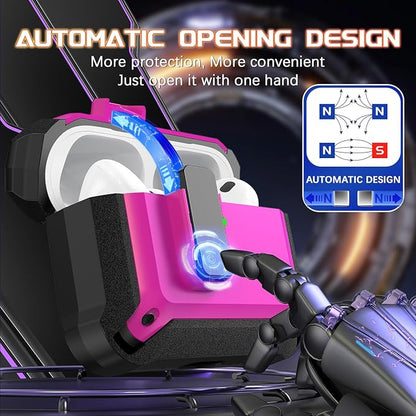 R-fun for AirPods Pro 3 Case (2025) Cover with Cleaning Kit, Military-Grade Heavy-Duty Drop-Resistant with Auto Pop-Up Lid for AirPods Pro 3rd Generation 2025 USB-C Charging Case, Rose Pink